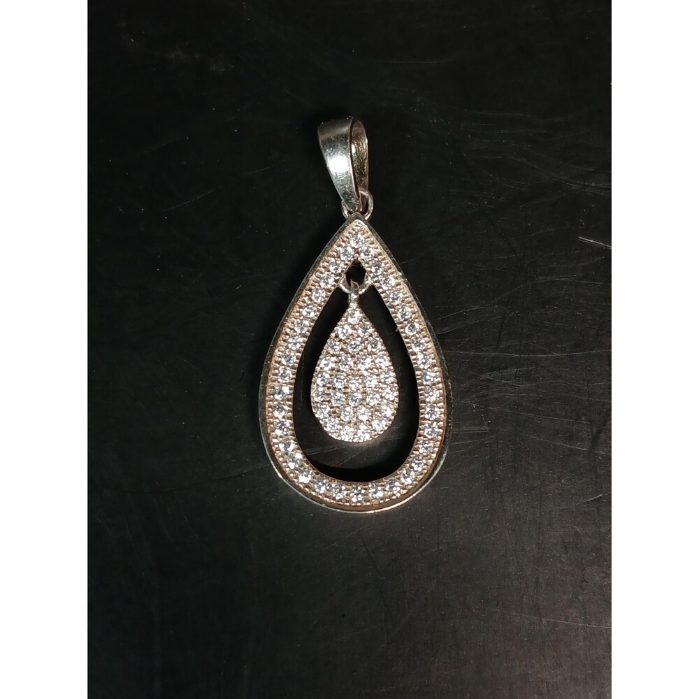 Sterling Silver Double Teardrop CZ Pendant